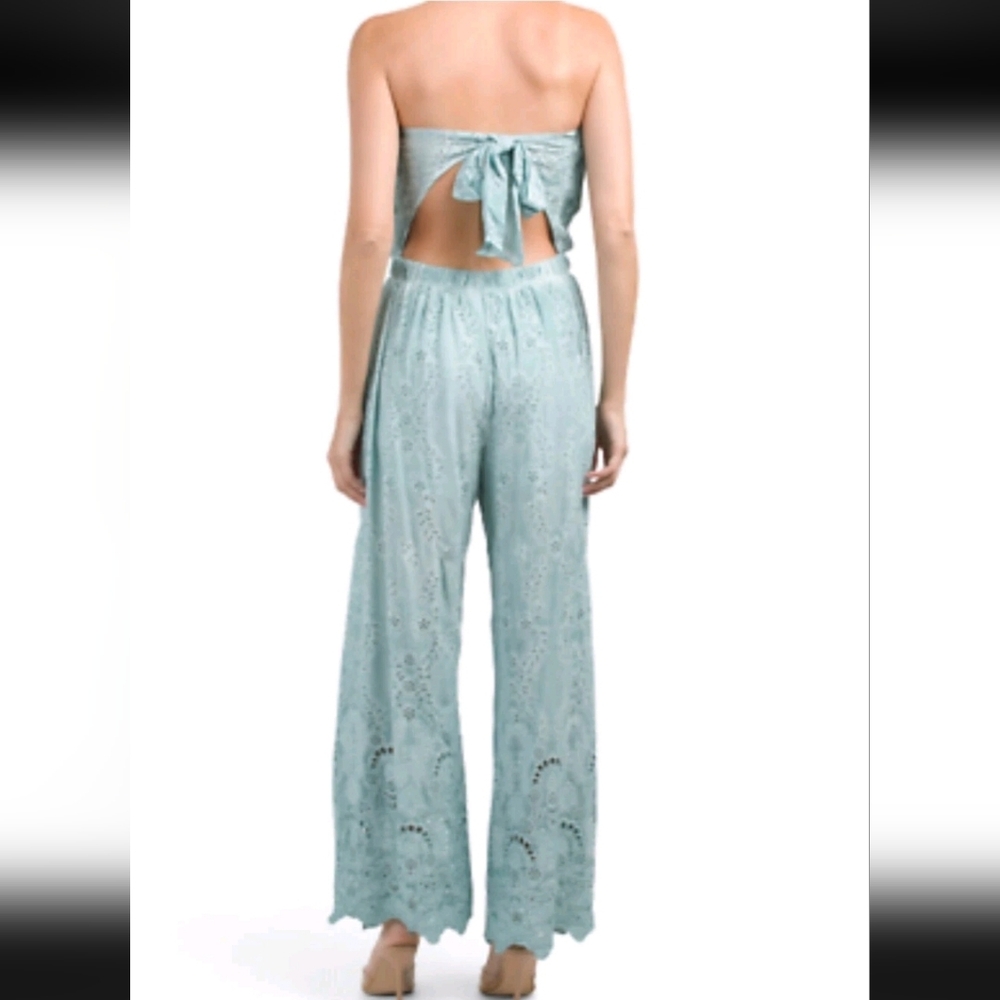 Young Fabulous & Broke Surf Blue Eyelet Lace Wideleg Jumpsuit Sz Small NWOT